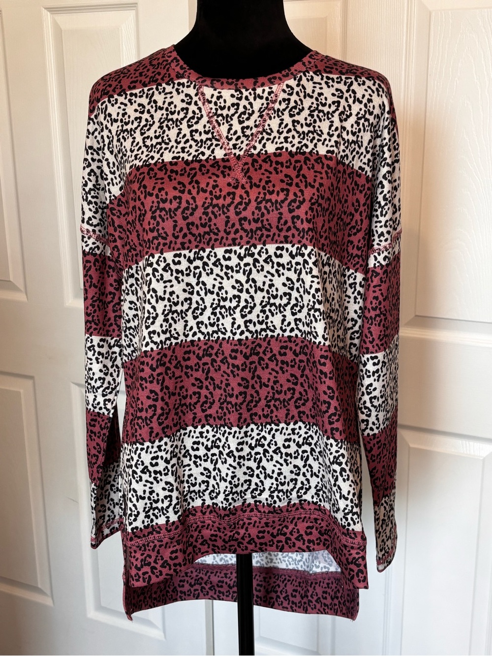 Luukse Women’s Striped Pink White Long Sleeve Knit Tunic Shirt Blouse Top Size S